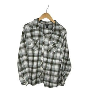 Torrid Women’s Button Up Shirt Top Gray Pink White Plaid Long Sleeve - Size 1